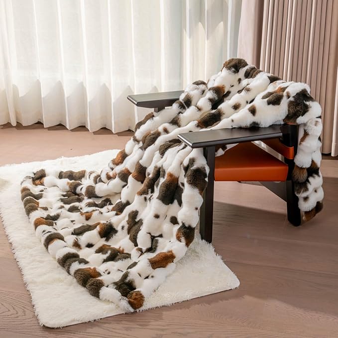 Cow Print Faux Fur Throw Blanket for Couch, Soft & Plush Fuzzy Blanket for Sofa, Bedroom, Living Room, Super Soft Warm for Adults Kids Girl Gifts Bedroom Couch Sofa Travel,50x60 Inches Black Brown
