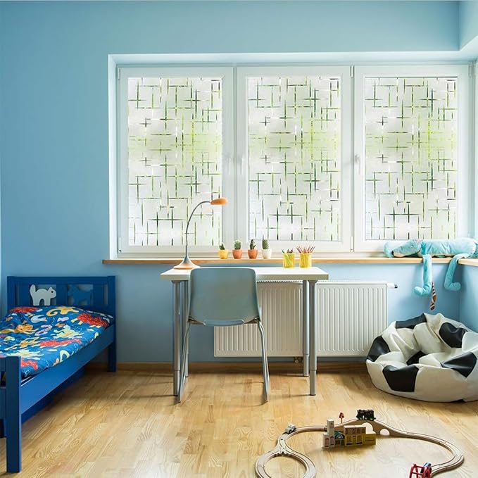 Finnez Frosted Window Film Non-Adhesive, Frosting Privacy Film for Glass Windows, Self Static-Cling Decorative Window Cling for Home Office UV Protection Cross Pattern, 23.6 x 78.7 inches