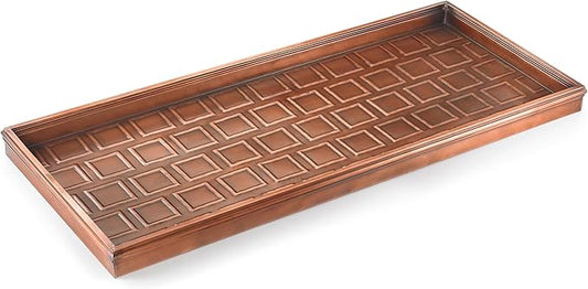 Good Directions Large Boot Tray, Squares Multi-Purpose All Weather Decorative Boot Tray, Shoes, Plants, Garage, Patio Door, Pet Bowls, 34 inch Entry Indoor Shoe Tray, Copper Finish