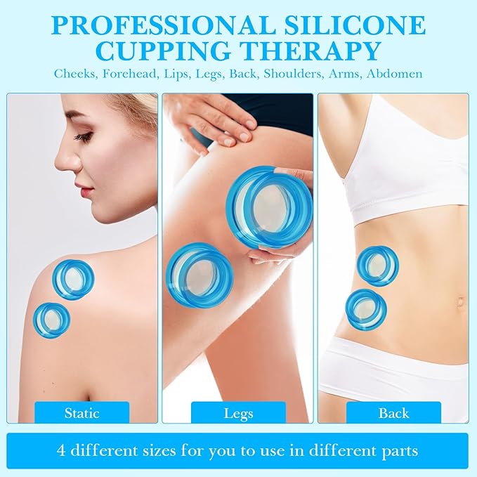 Geiserailie 16 Pcs 4 Sizes Cupping Therapy Set Silicone Cupping Massage Cups Professional Chinese Therapy Cup Vacuum for Body Muscle Nerve(Blue)