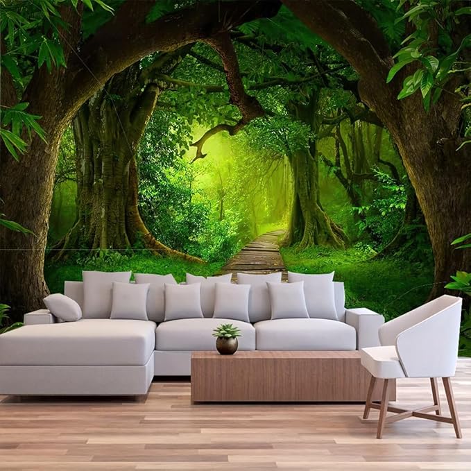 FENDROM Nature Forest Tree Cave Tapestry Wall Hanging Landscape Stream Through Green Rainforest Tapestries Jungle Creek Psychedelic Wall Blanket for Living Room