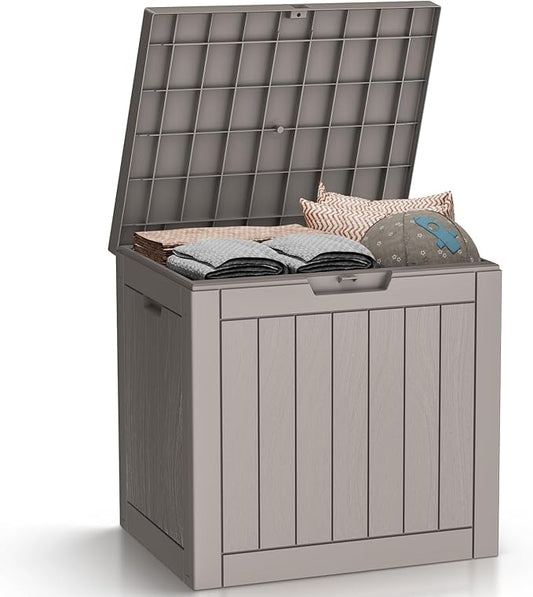 DRATO Deck Boxes, 31 Gallon Outdoor Storage Box for Patio Cushion, Sports Equipment, Garden Tools, Waterproof and UV Resistant, Lockable (Grey)