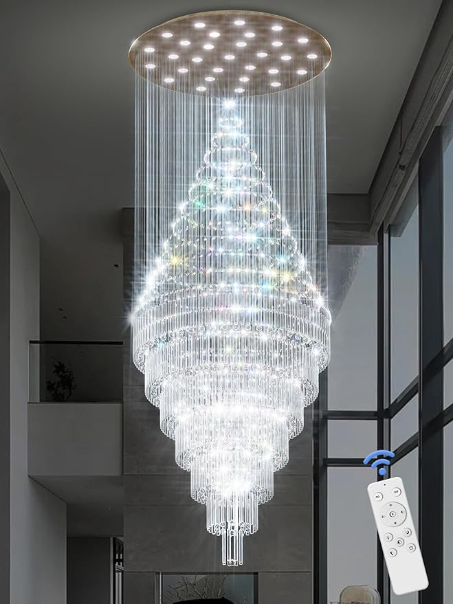 Flashing God D59''X H120'' Large Chandelier for High Ceiling, Modern Crystal Chandeliers Lighting Fixture Raindrop Chandelier for Entryway Staircase Foyer Living Room