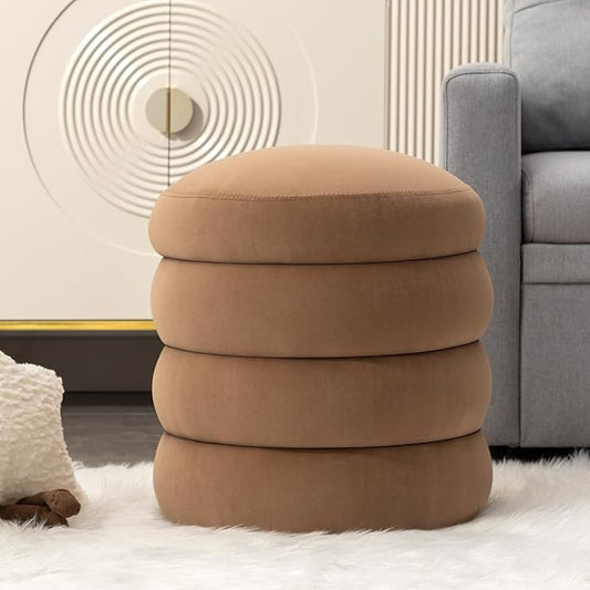 Furniliving Modern Round Ottoman, Soft Bedroom Ottoman Footstool Round Ottomans Stool for Living Room, Makeup Room, Coffee, Velvet