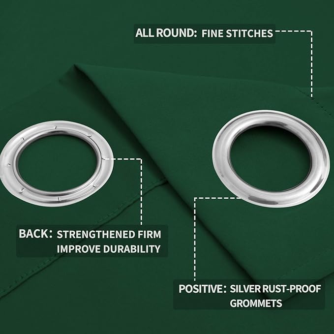 Easy-Going Blackout Curtains for Bedroom, Solid Thermal Insulated Grommet and Noise Reduction Window Drapes, Room Darkening Curtains for Living Room, 2 Panels (52x96 in,Dark Green)