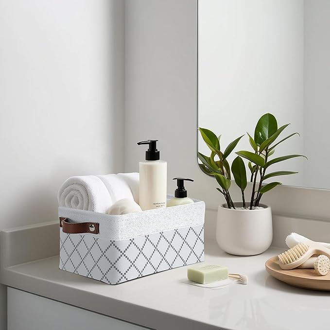 DECOMOMO Small Storage Basket, Closet Storage Bins, Baskets for Organizing Shelves (White Check, Small - 6 Pack)