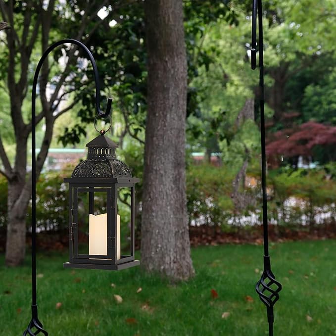 DECORKEY No Glass Lanterns Decorative Indoor & Outdoor, 15'' Candle Lantern Decorative Christmas Indoor Outdoor Decor, Vintage Metal Hanging Lanterns with LED Candle for Patio, Front Porch,Yard, Table