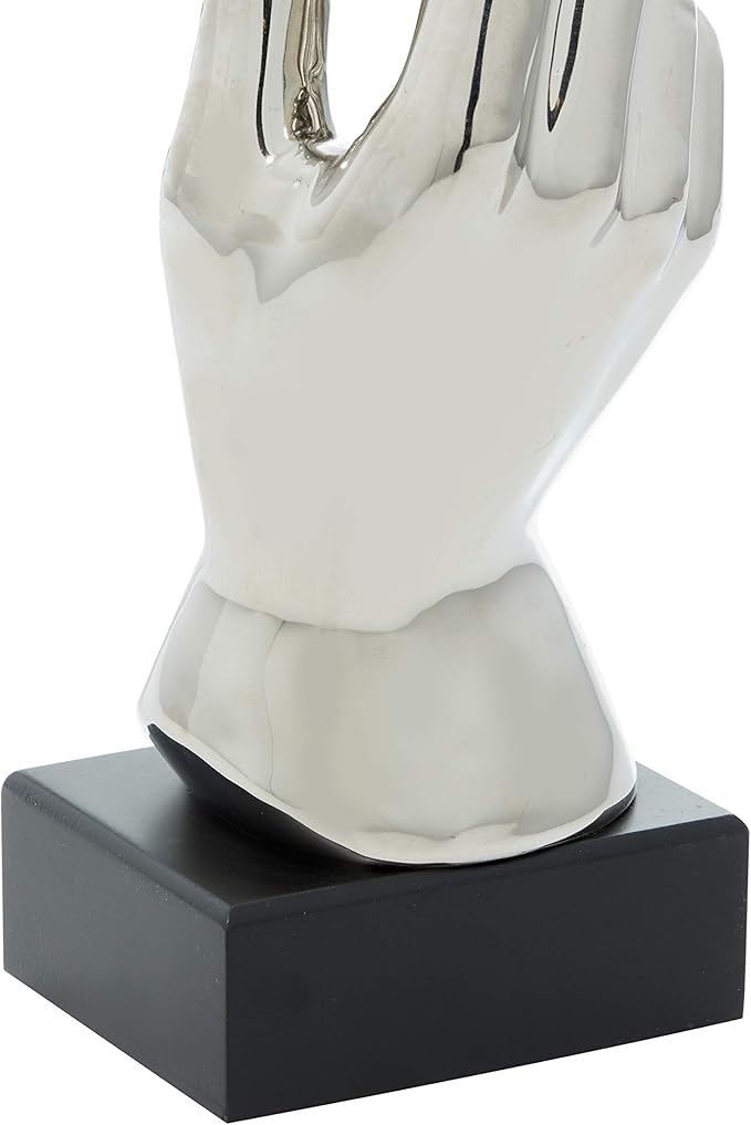 Deco 79 Polystone Hands Decorative Sculpture Home Decor Statue, Accent Figurine 5" x 4" x 13", Silver