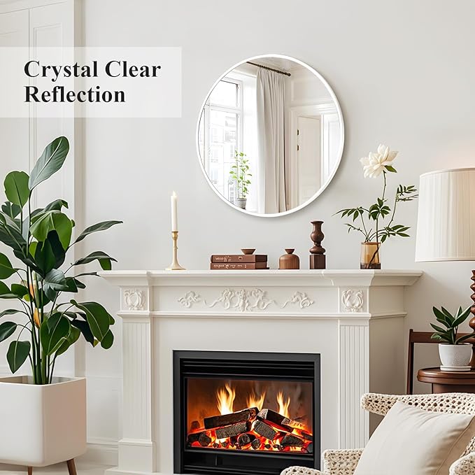 Fabuday White Round Mirror for Wall 20 inch - Circle Mirror for Bathroom, Entryway, Living Room, Hallway, Bedroom Decor, Small Matte Frame Mirrors