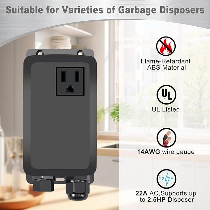 Garbage Disposal Air Switch Kit, Garbage Disposal Button, Sink Top Waste Disposer On/Off Switch, UL Listed Air Switch Compatible with All Garbage Disposals (Chrome Silver)
