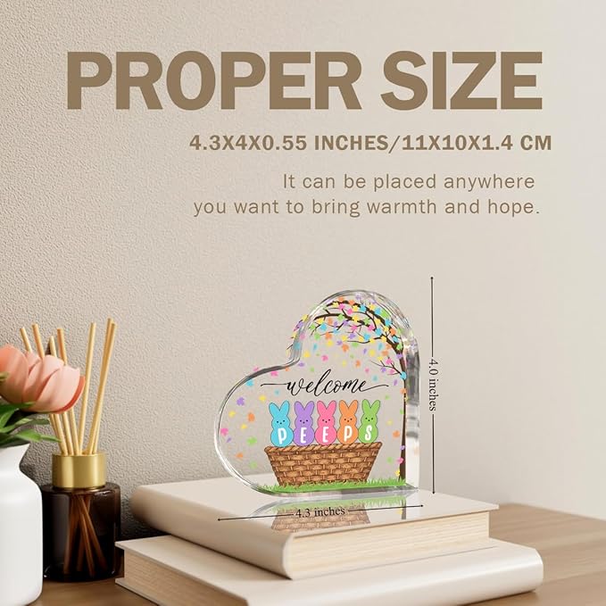 Funny Easter Bunny Decor Desk Decor Acrylic Heart Sign Easter Decorations Easter Gift Acrylic Heart Plaque Box Sign for Home Farmhouse Kitchen Bathroom Shelf Table Decoration