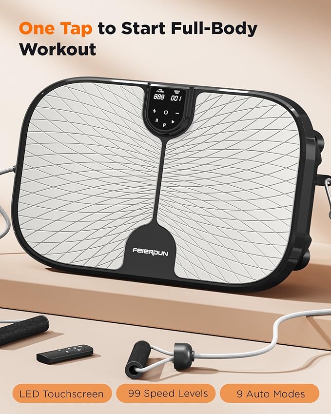 FEIERDUN Vibration Plate Exercise Machine, 400 LBS Capacity Vibration Plate for Lymphatic Drainage, Max Space for Whole-Body Workout & Relaxation at Home