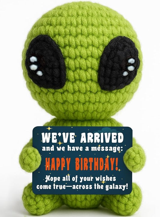 Cute Crochet Alien Plush Toy Unique Birthday Gift for Boys Girls Friends Man Women Handmade Alien Stuffed Animal Funny Space Theme Present for Kids, Teens Sci-Fi Fans