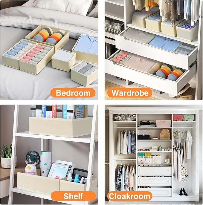 DIMJ Drawer Organizer Clothes 18 Pack - Foldable Baby Organizers and Storage & Dresser Organizer for Bedroom, Closet - Nursery Organization Dresser Dividers for underwear, Sock,Bra, Belt, Tie, Beige