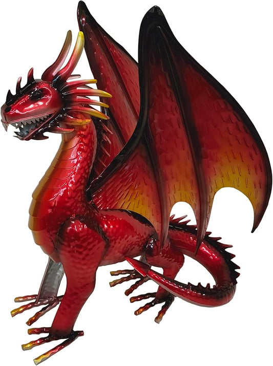 Decorative Red Dragon Figurine, Crackle The Dragon Statue, Patio Garden Porch Courtyard Decor