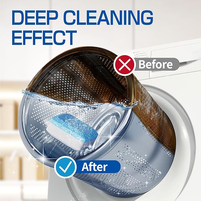 CLEARALIF Washing Machine Cleaner 12 Pack,1 Year Supply, Clean Inside Drum and Laundry Tub Seal, Washing Machine Cleaner Tablets For HE Front Loader & Top Load Washer