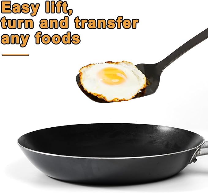 FJNATINH Stainless Steel Wok Spatula,Slotted Spatulas,Ladle,Skimmer Ladle Tool Set,Mirror Polished Cooking Utensils Kitchen Cookware, Pack of 4,Black