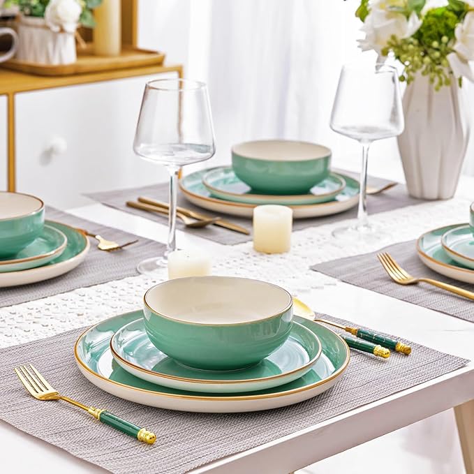 GBHOME Ceramic Dinnerware Sets, 12 Pieces Stoneware Dinnerware Set, Plates and Bowls Sets, Dishwasher & Microwave Safe,Dishes Set | Service for 4