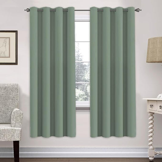 H.VERSAILTEX Room Darkening Curtains for Living Room Light Reducing Thermal Insulated Window Treatment Panels/Drapes Grommet Top 2 Panels Green Bay - 52 x 72 Inches