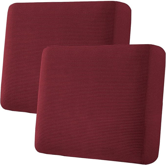 H.VERSAILTEX Super Stretch Individual Seat Cushion Covers Sofa Covers Couch Cushion Covers Slipcover Sets Thick Jacquard Textured Twill Fabric (2 Piece Large Sofa Cushion Covers, Burgundy Red)