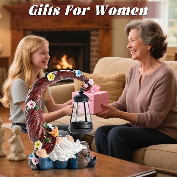 Garden Gnomes Outdoor Statues with Solar Light Funny Gnome Decor Gifts for Women Mom Gnomes Decorations for Home Patio Lawn Yard Garden Decor