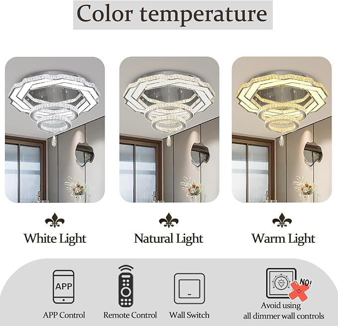 Flashing God Dia 40" Crystal Chandelier,LED Crystal Flush Mount Ceiling Light Modern Chandeliers for Bedrooms Dining Room,Living Room