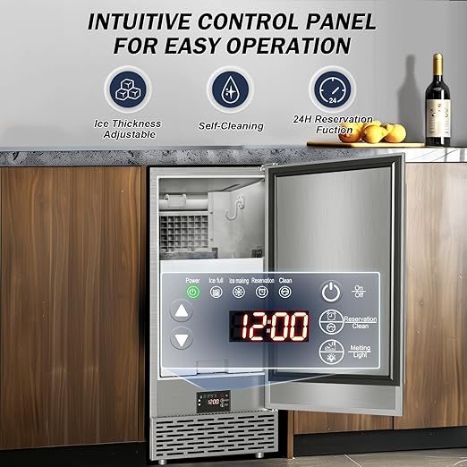 Commercial Under Counter Ice Maker Machine - 120 LBS/Day, Built in Installation, Auto-Clean,Reversible Door, Built 25LBS Ice Storage, Stainless Steel Ice Machine for Home & Business Outdoor Use