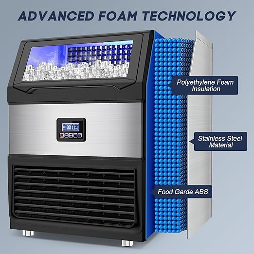 Commercial Ice Maker Machine 300LBS/24H with 75LBS Storage Bin, Stainless Steel Undercounter/Freestanding Ice Maker Machine for Home Bar Outdoor, 108PCS Ice Cubes Ice Machine, Self Cleaning