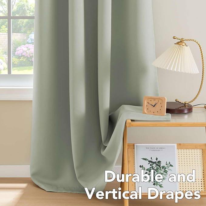 H.VERSAILTEX Premium Blackout Thermal Insulated Room Darkening Curtains for Bedroom/Living Room - Classic Grommet Top (2 Panels, Light Sage, 52 Inch by 45 Inch)