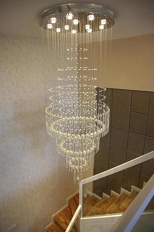 Flashing God D32 x H79'' Modern Crystal Chandelier for High Ceiling Large Foyer Chandeliers Large Raindrop Chandelier for Foyer Living Room Entryway Staircase Villa