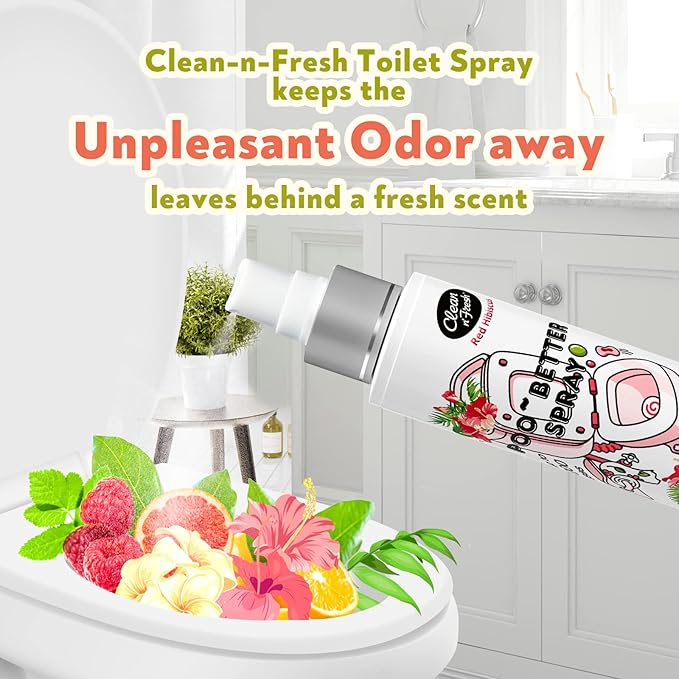 Clean-n-Fresh Toilet Spray 6.8 Oz, Hibiscus Scent, Bathroom Odor Deodorizer, A Great Air Freshener for Room, Home, Travel Size, Up to 400+ Uses, 2 Pack
