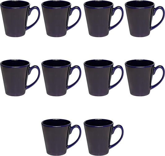 DISCOUNT PROMOS Glossy Ceramic Latte Coffee Mug 12 oz. Set of 10, Bulk Pack - Perfect for Tea, Espresso, Cappuccino, Hot Cocoa - Blue