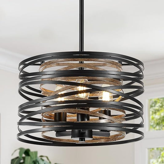 Farmhouse Chandelier, Dining Room Light Fixture, 3-Light Modern Black Pendant Light Fixture, Rustic Industrial Ceiling Hanging Light Fixture for Entryway Foyer Kitchen Over Table Hallway