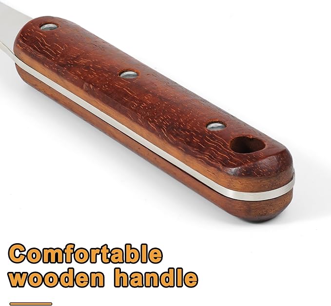 FJNATINH Stainless Steel Wok Spatula,Ladle,Skimmer Ladle Tool Set,Mirror Polished Cooking Utensils with Wooden Handle,Easy to Clean Wok Accessories,Sliver 3 PCS