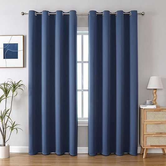 ChrisDowa Grommet Blackout Curtains for Bedroom and Living Room - 2 Panels Set Thermal Insulated Room Darkening Curtains (Stone Blue, 52W x 95L)
