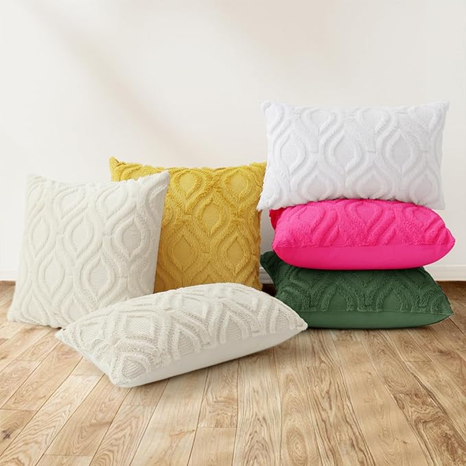 decorUhome Throw Pillow Covers 22x22 Inch Set of 2, Soft Plush Decorative Faux Fur Forest Elf Solid Couch Pillow Covers, Accent Farmhouse Neutral Square Euro Pillow Cases for Sofa Bed Living Room