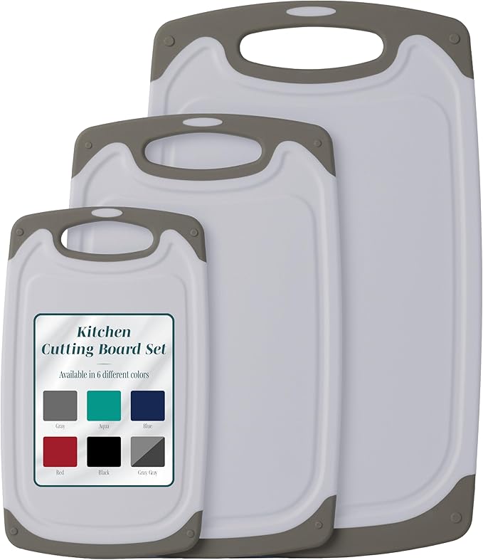 Cutting Boards for Kitchen - BPA-Free Chopping Board - Different Sizes & Non Slip Handles - Reversible, Large Cutting Board Set - Unique Gifts for Cooks Who Have Everything - 3-Pack Gray/Gray