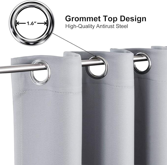 ChrisDowa Grommet Blackout Curtains for Bedroom and Living Room - 2 Panels Set Thermal Insulated Room Darkening Curtains (Light Grey, 42W x 84L)