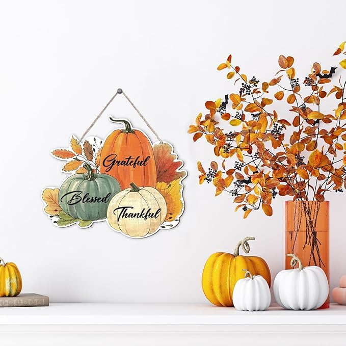 Fall Vibes Door Hanger Sign, Wooden Maple Leaves Mushroom Hanging Decor for Front Door, Fall Wood Wreath Wall Decor for Autumn Harvest Thanksgiving Home Decors, Housewarming Gift