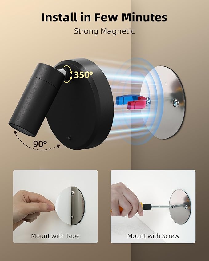 EZVALO Spotlights Indoor with Remote,5500mAh Rechargeable Picture Lights, Wireless LED Uplighting with Timer＆Dimmable, 3CCT,Mini Plant Spot Lights for Painting,Artwork,Accent Lighting(4Pack-Black)