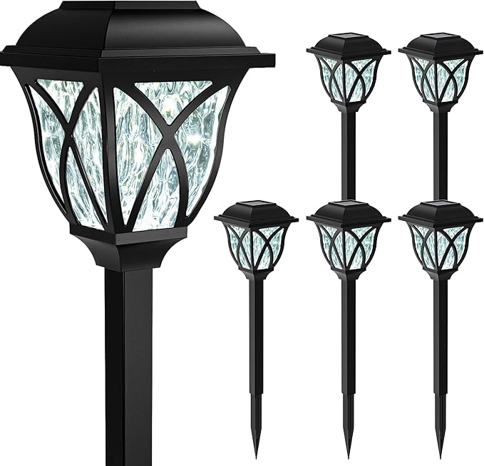 GIGALUMI Solar Lights Outdoor Waterproof, 6 Pack LED Solar Garden Lights, Solar Lights for Outside, Garden Decor for Yard, Patio, Landscape, Planter, Walkway (Cold White)