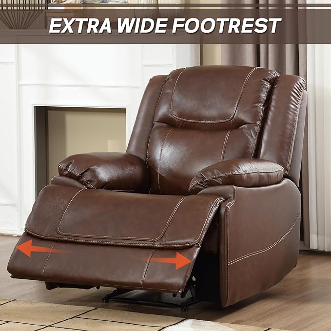 EBELLO Genuine Leather Manual Recliner Chair, Reclining Sofa Chair Couch for Living Room, Bedroom Furniture, Meeting Room, Brown