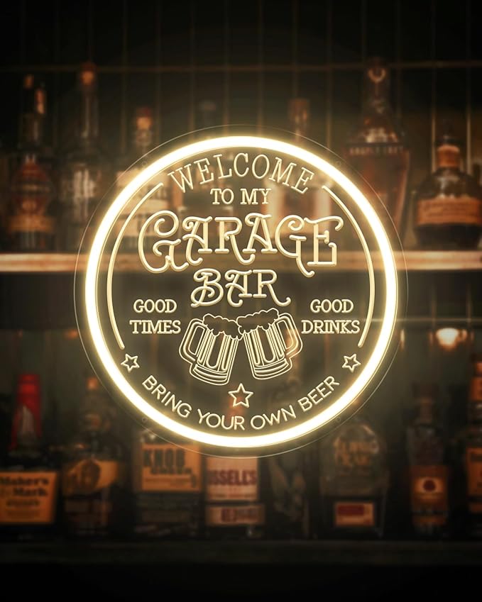 Garage Bar LED Neon Sign for Wall Art Decor, Dimmable Garage Light Up Sign for Man Dad Gifts, Neon Lights Bar Signs for Home Bar Pub Man Cave Bistro Birthday Camping Party