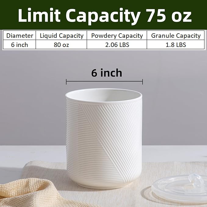 Food Storage Containers with Airtight Lids: Ceramic Canister Sets for Kitchen Countertop - Porcelain Jar for Coffee Tea Flour Sugar Rice Cookies Candy - White (75 oz)