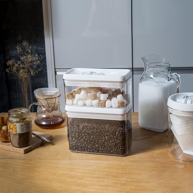 Felli Flip Tite Food Storage Container with Lid 4” RECTANGLE Airtight Ring Flip Lock Top, Stackable Acrylic Canister Set for Kitchen Fridge Pantry Organizer, Veggie Fruit Tea Bag Snack (1.1 qt)