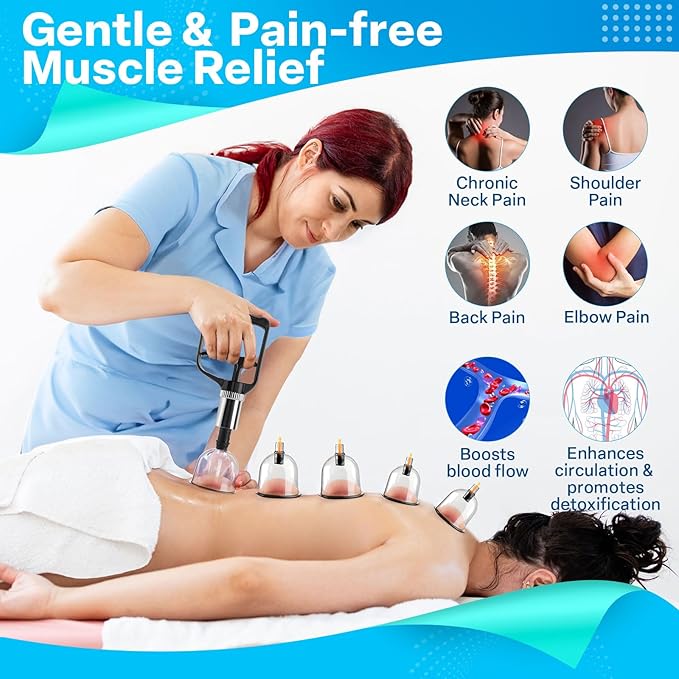 Cupping Kit for Massage Therapy, Silicone Physical Chinese Therapy Cupping Set at Home, Professional Muscle Cupping Tool with Pump & Vacuum Cups for Cellulite Reduction