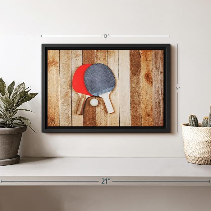 ElephantStock Ping Pong Wall Art - Horizontal Framed Canvas - 1-Piece Living Room Wall Decor - Photography Canvas Print - Brown and Red Decor for Wall - 13" X 9"