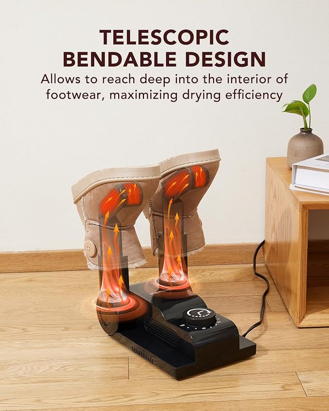 FORLIM Boot Dryer for Work Boots, Shoe Dryer with Heat Blower, Glove Dryer & Boot Warmer - 180° Adjustable Dry Rack - Telescopic Bendable Dry Ports - Intelligent Timer - Black