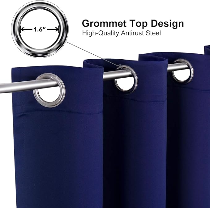 ChrisDowa Grommet Blackout Curtains for Bedroom and Living Room - 2 Panels Set Thermal Insulated Room Darkening Curtains (Navy Blue, 38W x 45L)