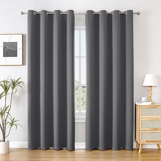 ChrisDowa Blackout Curtains 120 inches Long for Bedroom - 2 Panels Set Grommet Thermal Insulated Room Darkening Curtains for Living Room (Grey, 52 x 120 Inch)
